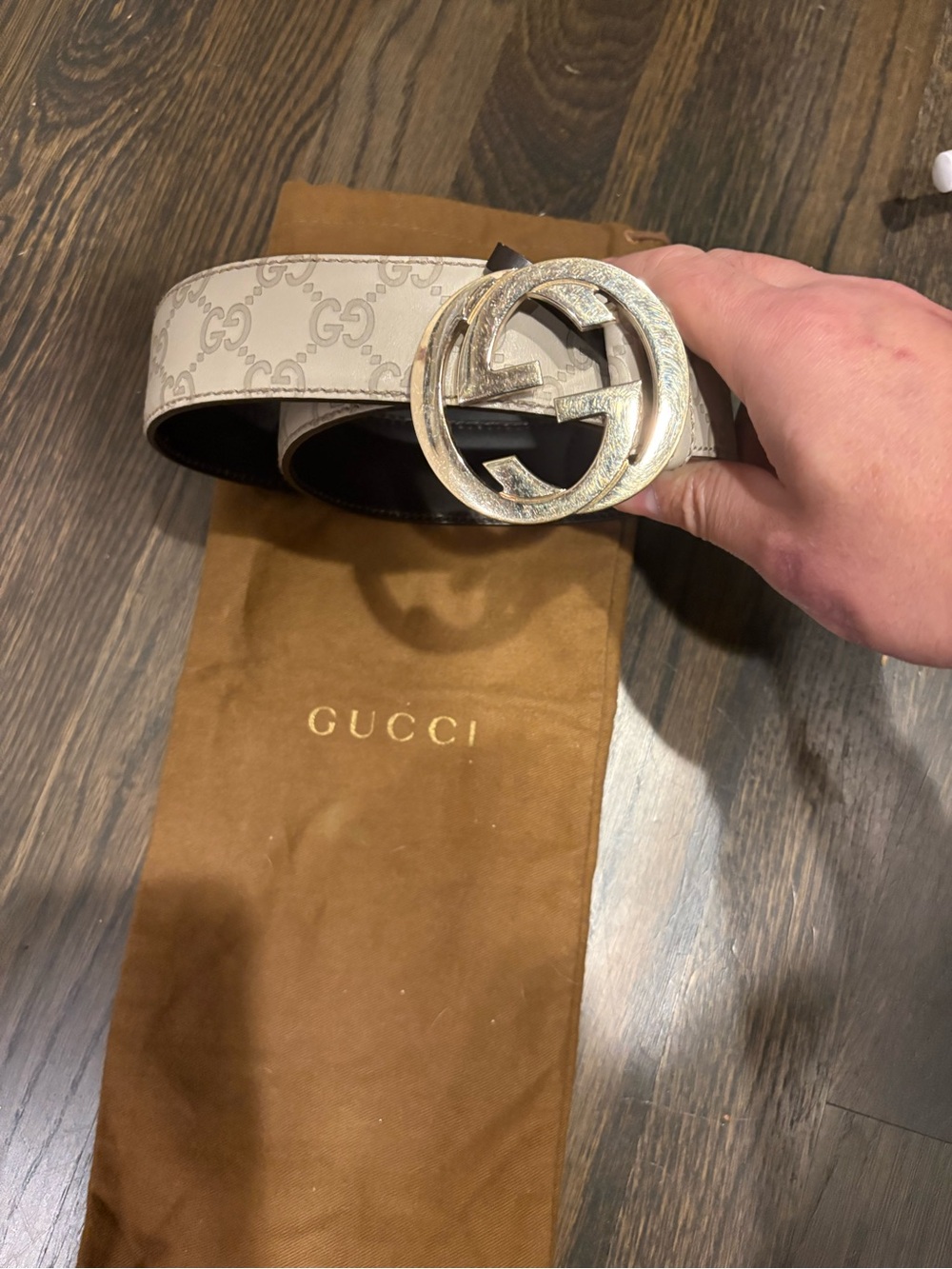 Gucci guccissima Beige GG Canvas Belt with Silver Double G Buckle As is size 30